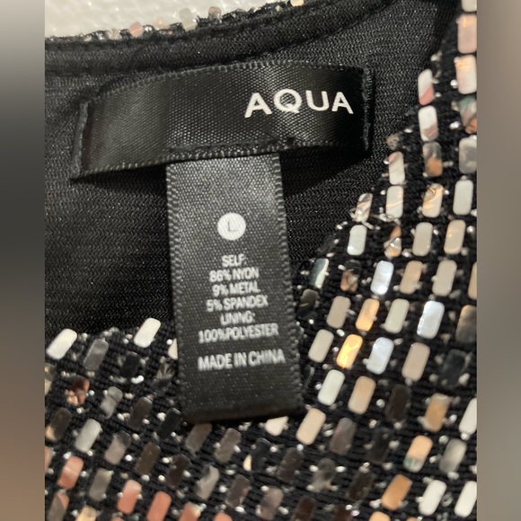 AQUA Shine Metallic Long Puff Sleeve Mini Dress NWT size large - Picture 6 of 7